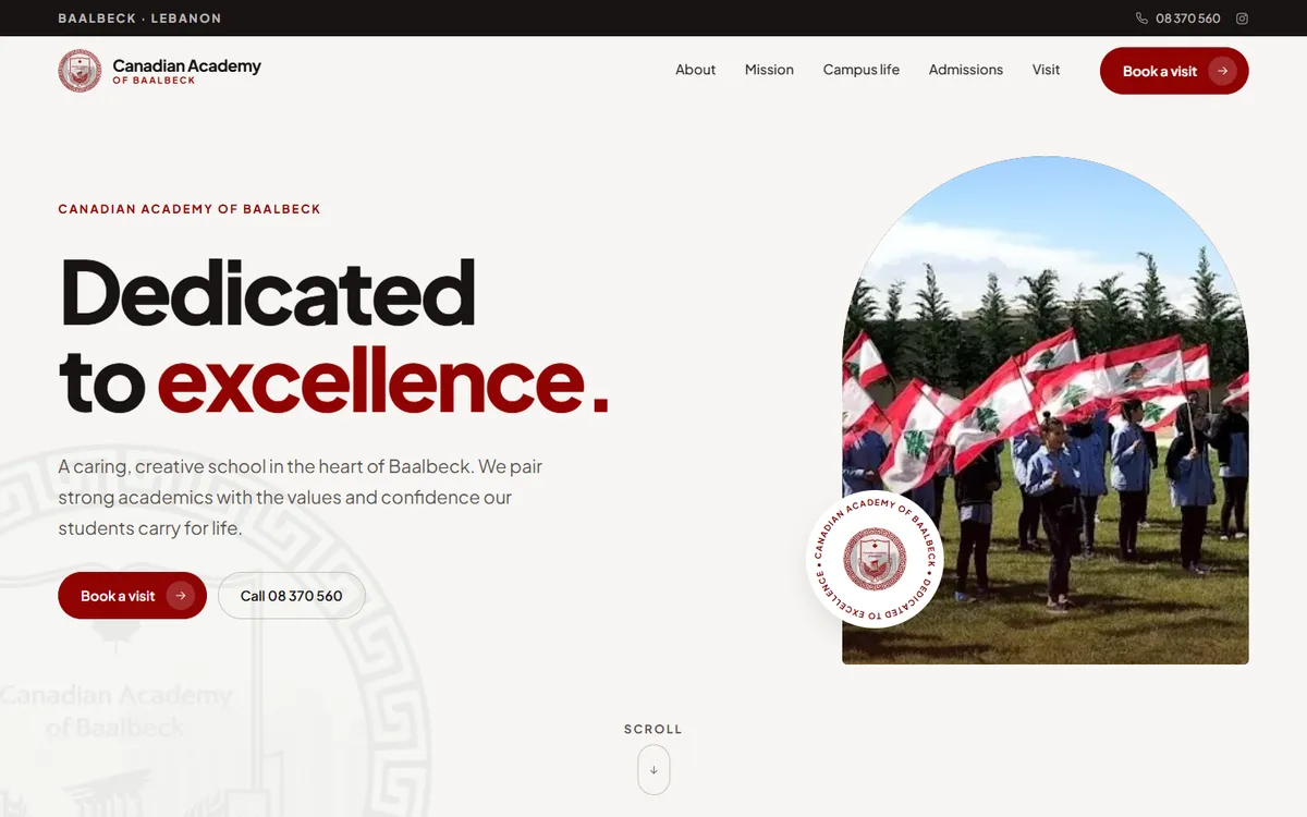 Screenshot of the Canadian Academy website